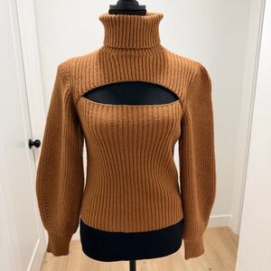 &merci Brown Cut-Out Turtleneck Sweater